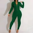 thumbnail image 2 of SMihono Bubble Texture Workout Jumpsuit for Women Zip Up Stand Collar Bodycon Romper Fashion Trendy One Piece Long Bodysuit Army Green 4, 2 of 6