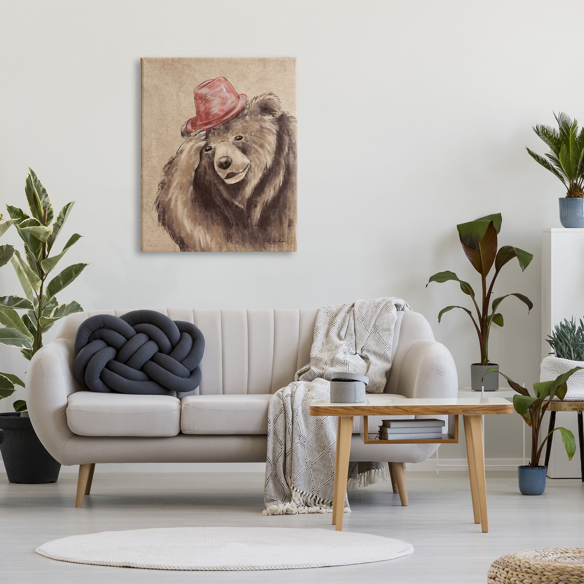 Stupell Industries Brown Bear in Hat Animals & Insects Painting Gallery Wrapped Canvas Print Wall Art, 30 x 40