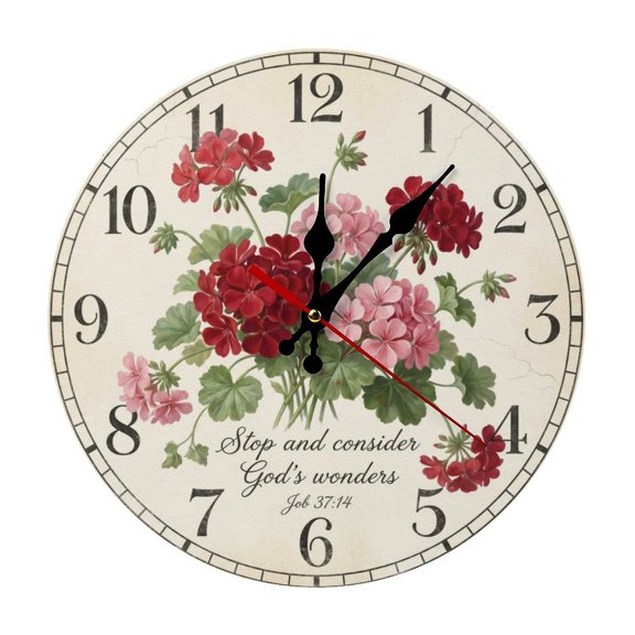Christian Flower Bible Clocks Quality Quartz Non Ticking, Rustic Vintage Country Retro Round Clock Decor for House Bedroom Kitchen, Office
