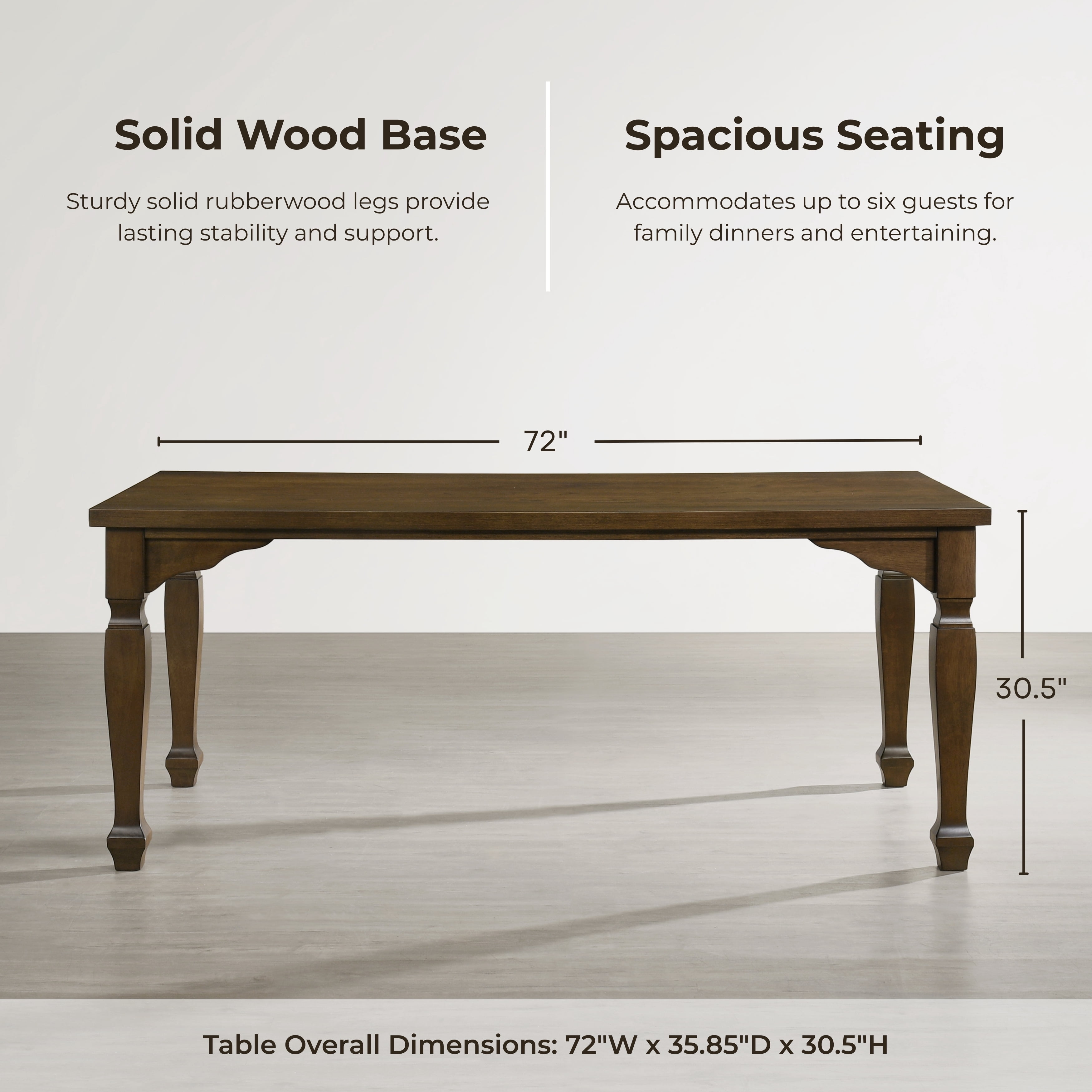 Roundhill Furniture Rowan 7-Piece Dining Set, 72-inch Dining Table with 6 Chairs, Walnut Finish
