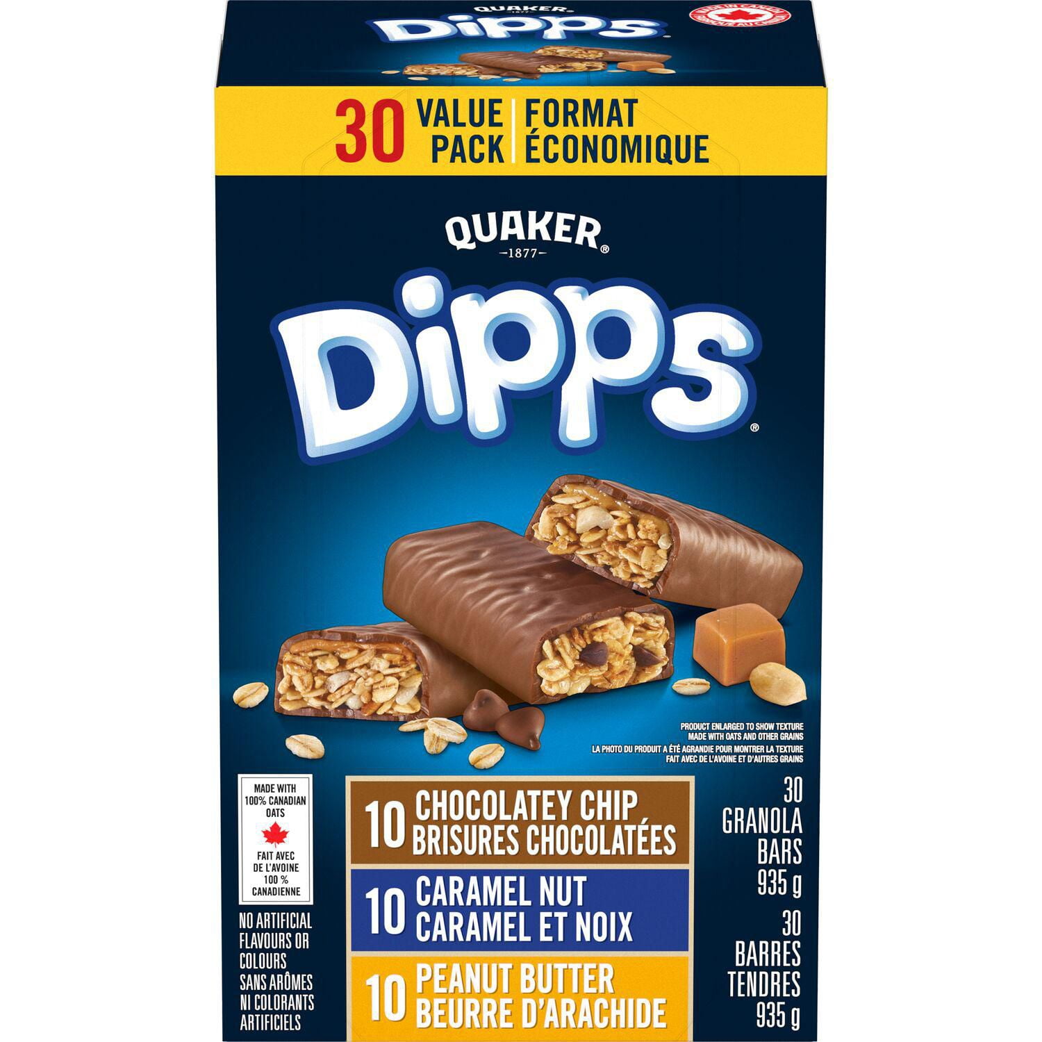Quaker Dipps Barres tendres Brisures chocolatées, Caramel et noix et Beurre d’arachide 935 g.