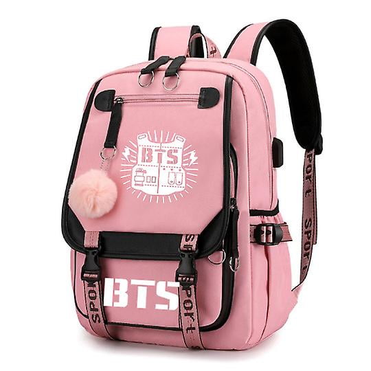 Mochila Bts con la misma cinta para hombres y mujeres mochila con carga Usb periferico para estudiantes mochila lateral marea Walmart en linea