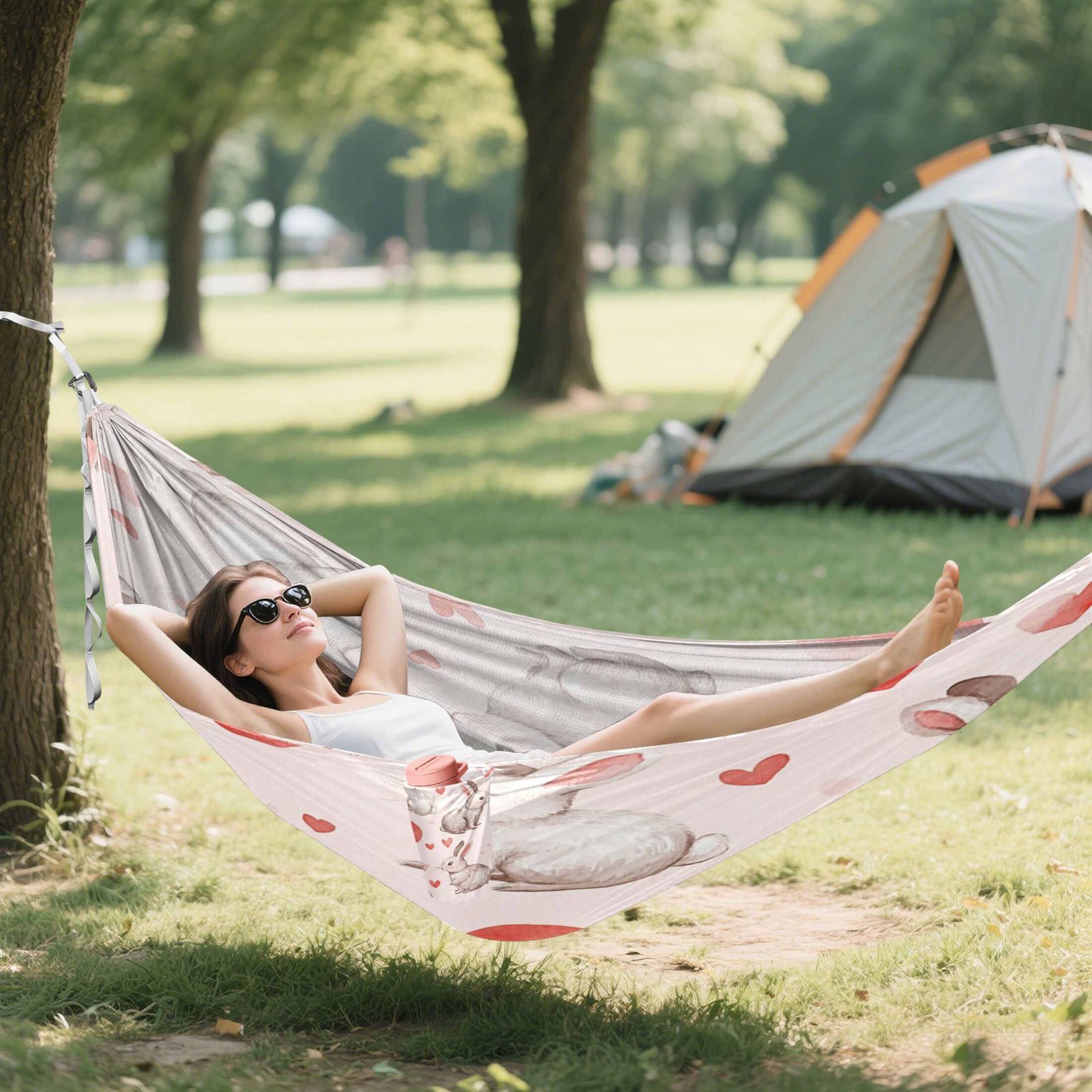 Hammock Camping Hammock Nylon Portable Hammock Travel Camping Hammock Gray Cute Love Rabbit
