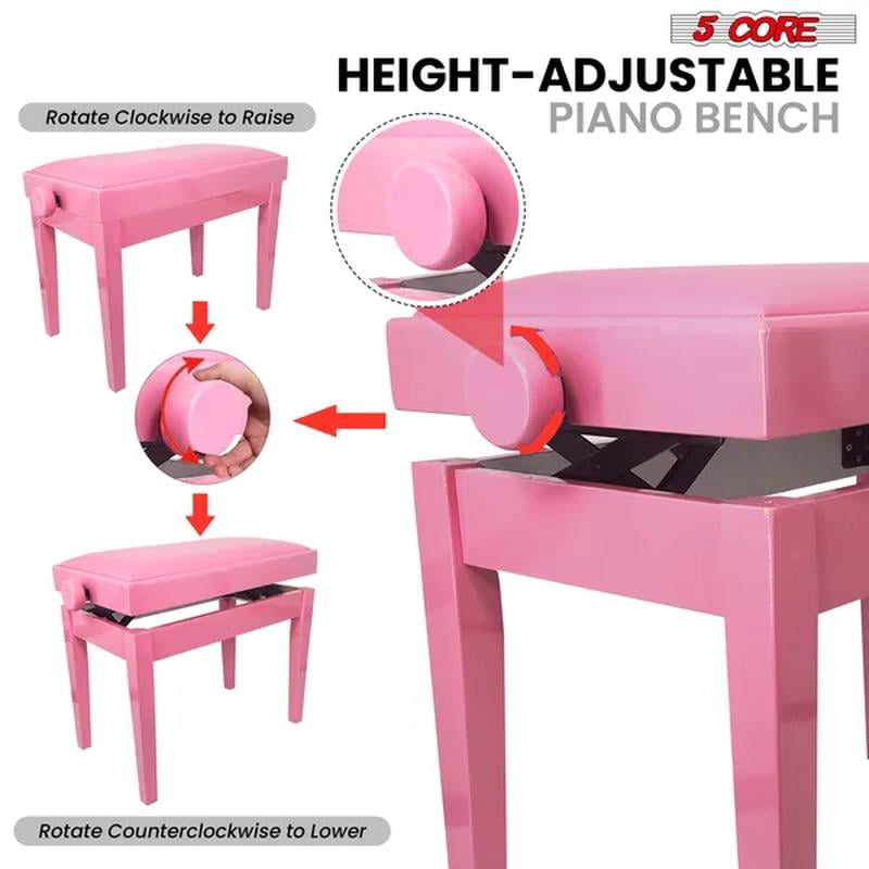 Adjustable Piano Bench Solid Wood Keyboard Stool Heavy Duty Musician Chair