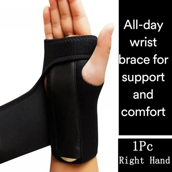 Wrist Hand Brace Support Carpal Tunnel Splint Arthritis Sprain Strap Band Belt, Black, Right Hand , 1Pc