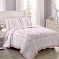 thumbnail image 5 of 3 Piece Cotton Real Patchwork Pink Flora Dresden Plate Reversible Quilt, Soft and Comfortable Bedding Set, Coverlet, for Year-round Use, Easy Care(Pink, Queen ), 5 of 5