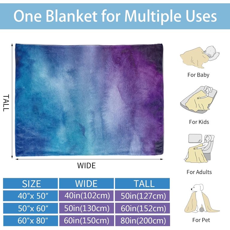 Colorful Blanket, Purple Blue Blanket Super Soft Flannel Fleece