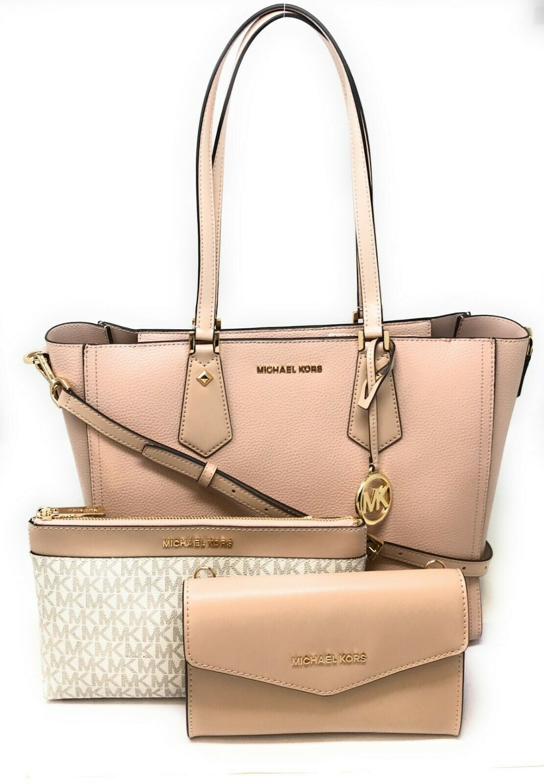 Michael Kors Kimberly 3 in 1 Leather Tote/Crossbody/Clutch in Ballet ...