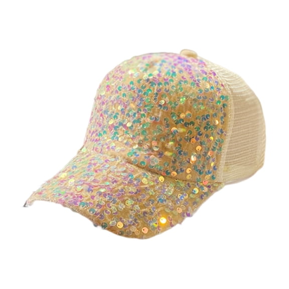 A Full Sequins Baseball Cap For Women Gold Glitter Adjustable Mesh Hat For Party
