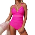 thumbnail image 3 of AHTJRT Sheer One Piece Swimsuit for Women Deep V Neck Slimming Tummy Control Bodysuit with Spaghetti Adjustable Straps Hot Pink XXL, 3 of 6