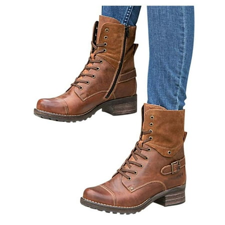 

NGTEVOOS Women S Ladies Casual Square Heels Short Ankle Boots Slip On Shoes