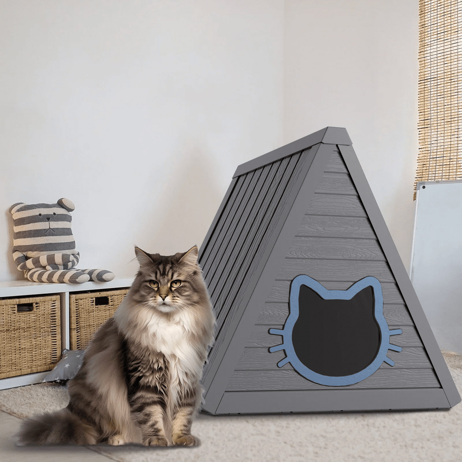 Fazzn Cat House for Indoor and Outdoor Cats, Feral Cat Shelter, Suitable for Outdoor Use. Easy to Install and Clean, Ideal for Indoor and Balcony Use.Black/Gray