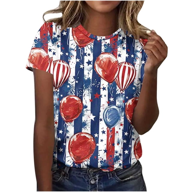 Tops de Ajuste Suelto para las Mujeres Sudadera Casual Impresa Manga Corta Cuello Redondo Superior, Poliéster