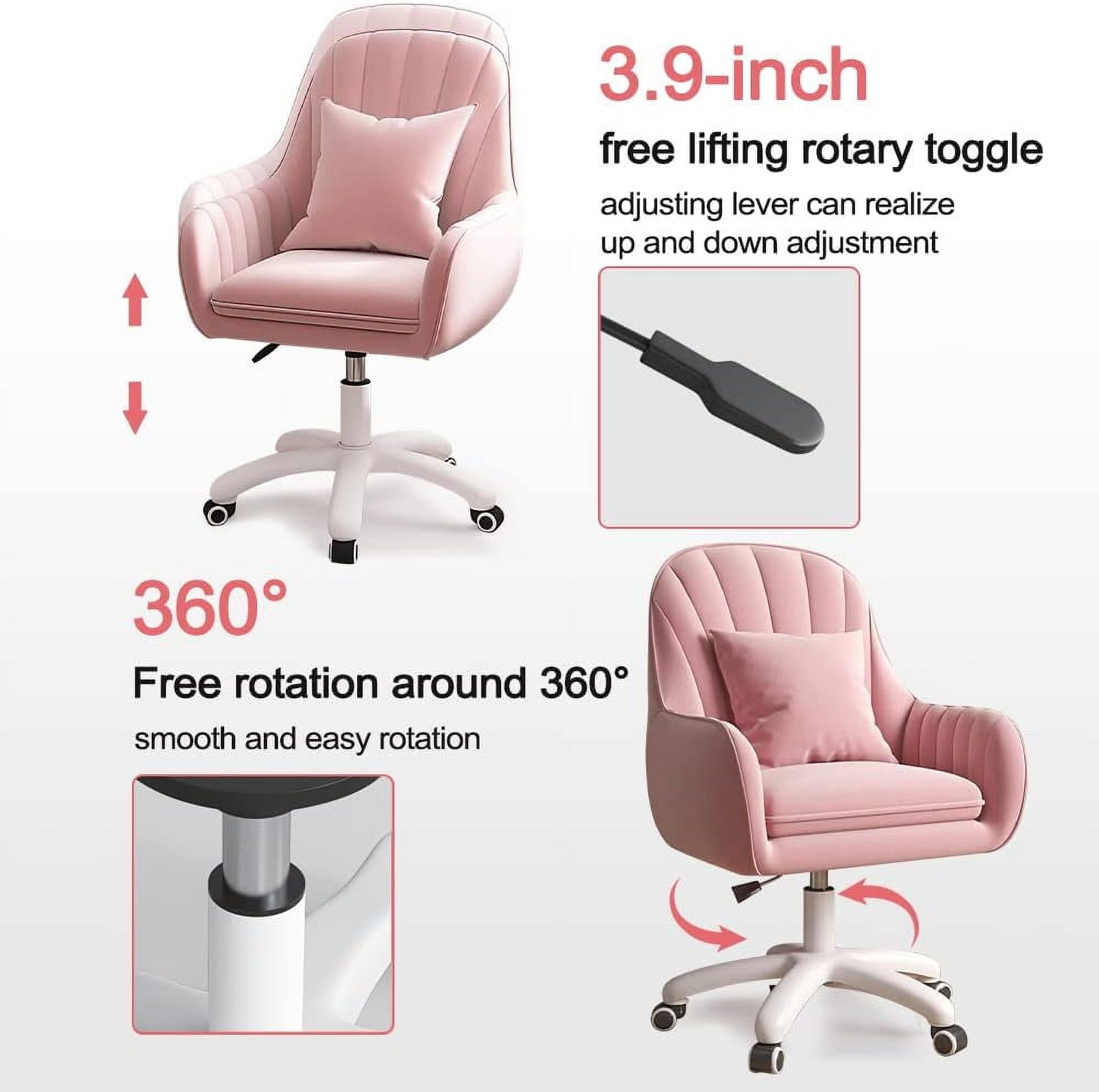 WXJHL Home Office Chair Computer Chair with Mid-Back Upholstered Modern Tufted Computer Task Chair Swivel Height Adjustable Velvet Accent Chair.（Pink）