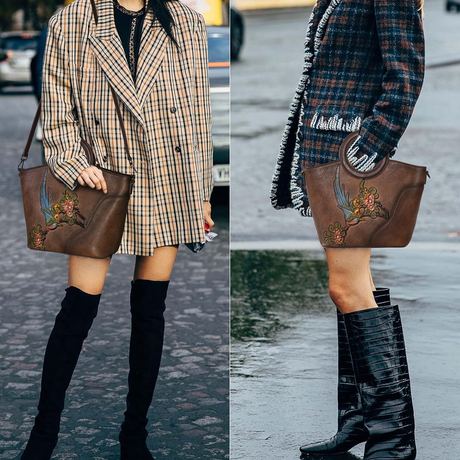 Kwuty Leather Satchel for Women Top Handle Bags Handmade Purse Vintage Embossed Leather Crossbody Handbags Hobo Bag