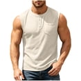 thumbnail image 2 of Eltusu Men's Tank Tops with Pockets, Button Crew Neck Sleeveless Basic Muscle Shirts Beige Size XL, 2 of 6