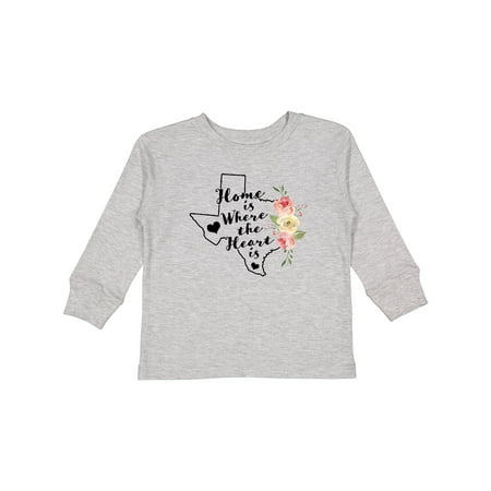 

Inktastic Texas Home is Where The Heart is with Watercolor Floral Girls Long Sleeve Toddler T-Shirt