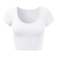 thumbnail image 4 of Women Crop Tops Short Sleeve Crewneck Slim Fit Color Block Casual Daily Party Wear, 4 of 4