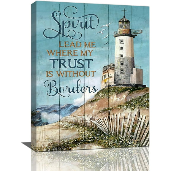 Ocean Lighthouse Wall Art Rustic Coastal Nautical Pictures Wall Decor Inspirational Quotes Canvas Painting Prints Framed Modern Home Artwork For Living Room Bedroom Bathroom 12"x16"