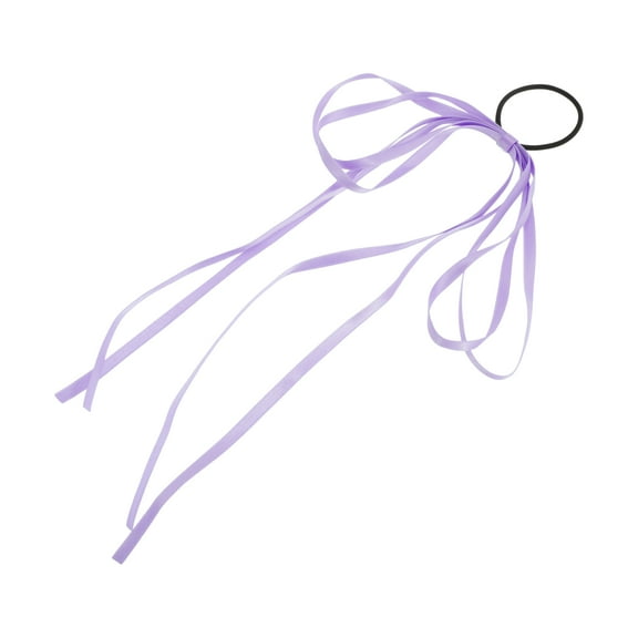 Unique Bargains 1 Pc Grace Solid Bow Long Ribbon Hair Elastic Band Purple