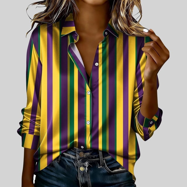 TaTaai Ladies Carnival Theme Long Sleeve Blouse Round Neck Casual Polyester Top Lightweight Printed Asian Fit Size Up Gift