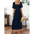 thumbnail image 6 of Womens Bohemian Square Neck Elegant Flared Ruffle Sleeve Maxi Dress Concert Beach Vacation Gown Navy Blue S, 6 of 8