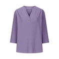 thumbnail image 4 of WCJM Long Sleeve T Shirt Dress Womens Women's Long Sleeve T-Shirt Cotton Linen Shirts for Women Summer Button Down Tops Short Sleeve Casual Blouses Oversized Tshirts 2025, 4 of 5