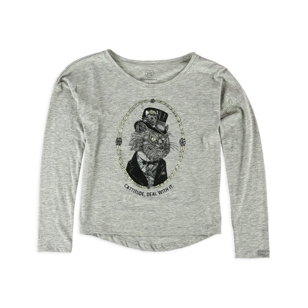 Aeropostale Girls Cattitude Graphic T-Shirt, Gris, XL (14) Aeropostale Camiseta gráfica