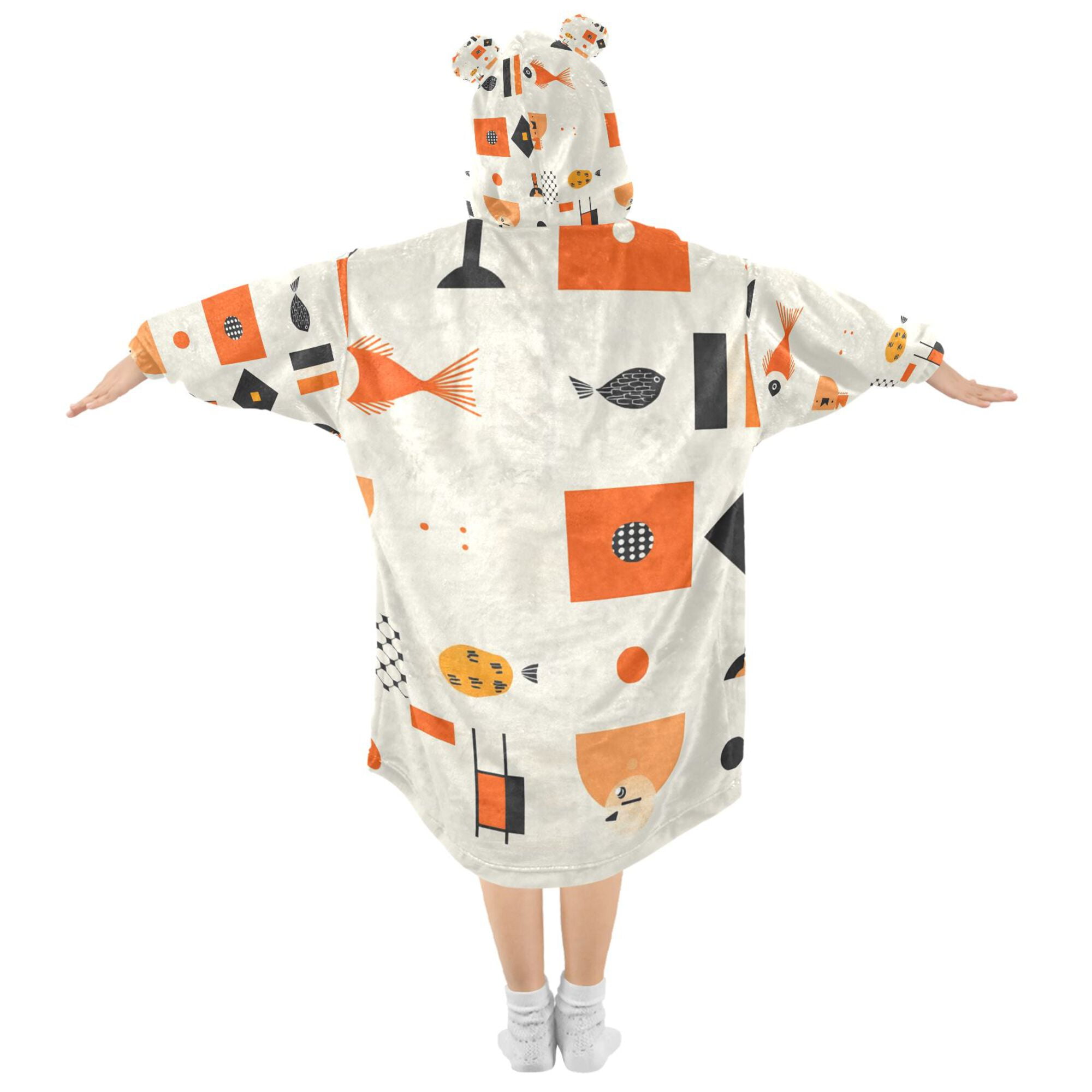 FORMRS Wearable Blanket Hoodie with Sleeves for Kids Cozy Flannel Sweatshirt, Minimalist Geometric Pattern