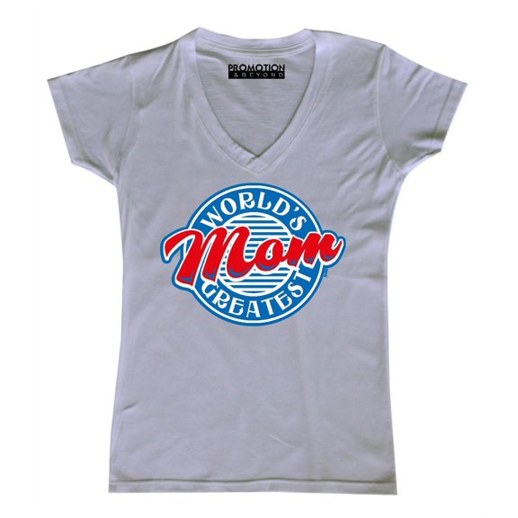 P&B World's Greatest Mom Funny Women's V-neck, White, L
