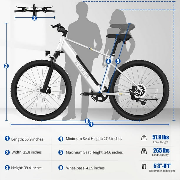 ZDZA Electric Bike 26”, 1000W Peak Motor E-Mountain Bike