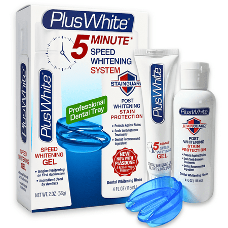 Plus White 5 Minute Speed Whitening System – Fast & Effective Teeth Whitening Gel & Professional Dental Tray & Dental Whitening Rinse