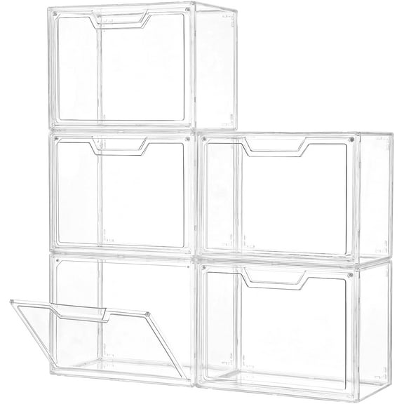 Stackable Storage Bins, Clear Acrylic Display Case, 5-Pack Acrylic Boxes with Lids, Clear Storage Containers Storage for Handbags, Collectibles & Figures