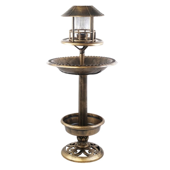 WEGFTDUOP Solar LED 2-Tier Bird Bath Feeder, Outdoor Waterproof Garden Decor