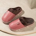 thumbnail image 2 of Fuzzy Slippers For Women Couple Fall Winter Solid Color Leather Home Warm Padded Outdoor Shoes Slippers Warm Cozy Winter House Slippers Bedroom Indoor House Shoes, 2 of 7