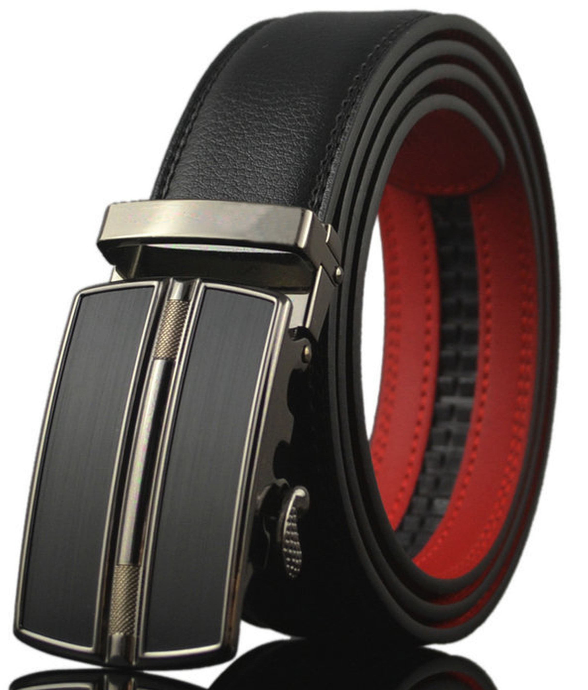 Men's Dress Belt Genuine Leather Exact Fit Automatic Buckle Ratchet Belt 
