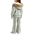 thumbnail image 4 of DJDLJWCJ 2 Piece Girls Outfit Set Fleece Lined Winter Warm Hoodie Jacket and Elastic Waist Wide Leg Pants Ser Gray Size 5T, 4 of 7