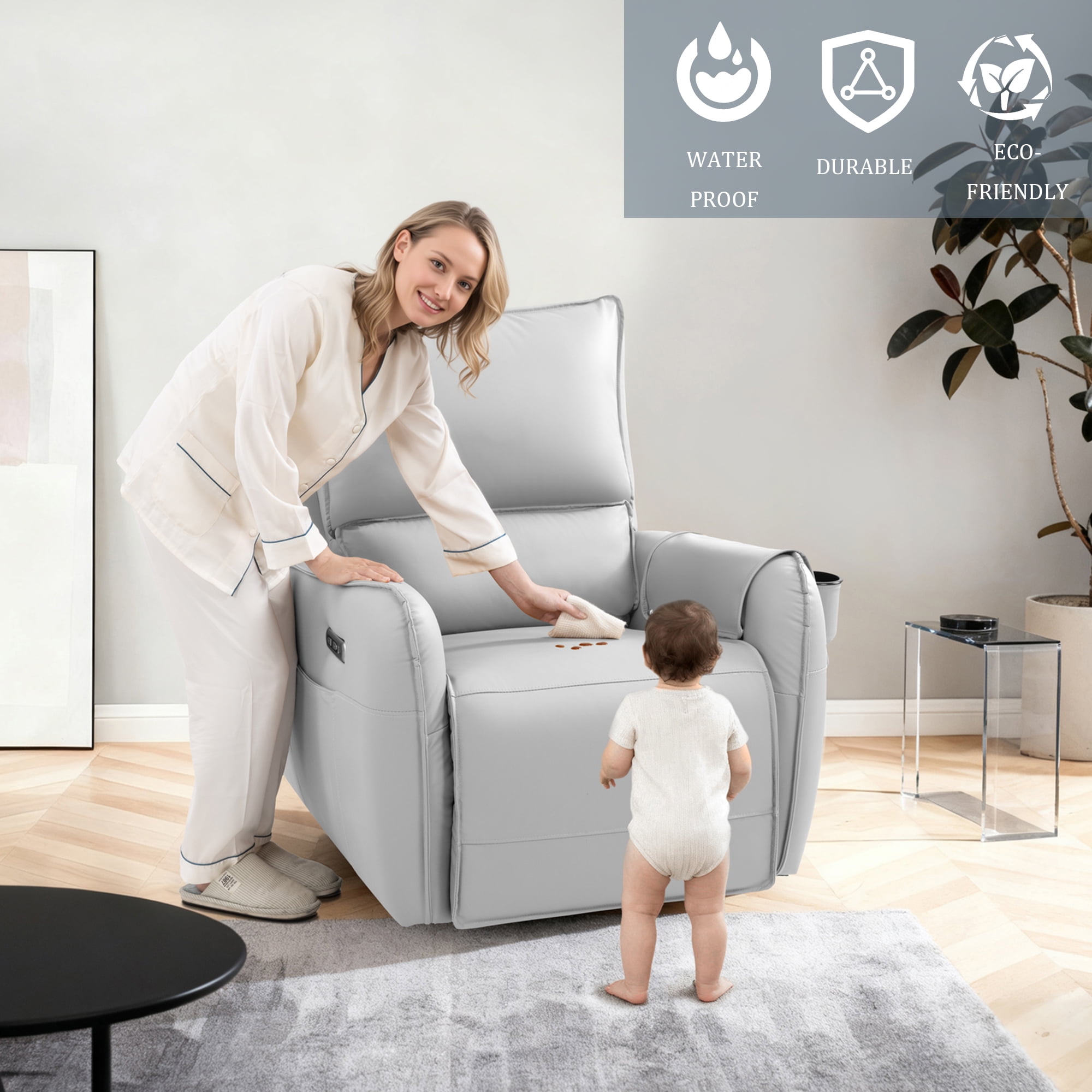 Power Recliner Rocking Chair Nursery Gliders, Electric Swivel Rocker Recliner Chair, Comfy Upholstered Living Room Reclining Chairs with Lumbar Support