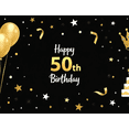 thumbnail image 4 of Black Background Glittery Golden 50th Birthday Banner with Balloons Cakes Crowns and Stars for Birthday Party Decorations Photography Props and Happy Moments, 4 of 7