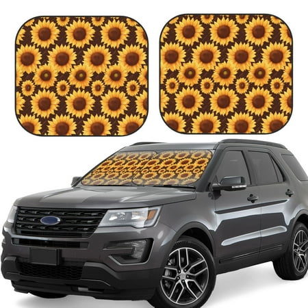 Hirioo Chocolate Plaid Sunflower for 2PCS Windshield Sun Shade Foldable | Front Windshield Shade for Sun Heat and UV Rays-Medium