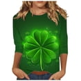 thumbnail image 1 of Diufon T-Shirts de la Saint-Patrick pour Femmes, Grande Taille, Imprimé Trèfle, Manches 3/4, Col Rond, 1 of 5