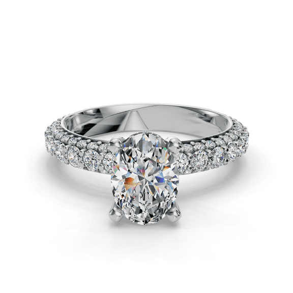 Spot Jewel 2 Ct Oval Cut Lab Created Diamond Engagement Ring with Rolled Pave Design - 14K White Gold Plated Solitaire Ring for Women - Elegant Wedding Jewelry