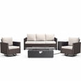 thumbnail image 2 of PARKWELL Outdoor Oversized Patio Furniture Set with Fire Pit Table, All-Weather Wicker Sectional Swivel Rocker Chairs Sets,Luxury Conversation Set for Porch, Balcony, Deck, Brown/Beige, 2 of 12