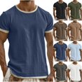 thumbnail image 2 of Mens Summer Casual Linen T Shirts Solid Color Crewneck Tees Short Sleeve Pullover Lightweight Daily Tops Dark Blue M, 2 of 5