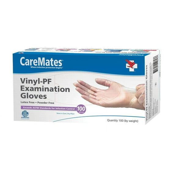 CareMates Vinyl-PF Medical Grade Examination Gloves Large Latex Free 100 Ct, Pack of 3