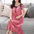 thumbnail image 2 of Admvng Nightgowns for Women V-neck Easy Solid Color Bow Fold Short Sleeve Ice Silk Long Sleepshirts L-2XL, 2 of 3