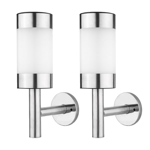 Solar Lights Outdoor Gardenstainless Steel Outdoor Water Proof Solar Wall Light Garden Patio Outdoor Balcony Road Lighting Wall Sconce Cylinder Solar Led Light Porches 2Pcs
