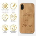 thumbnail image 4 of Case Yard Wooden Case Outside Soft TPU Silicone, Slim Fit Shockproof Wood Protective Phone Cover for Girls Boys Men and Women, Supports Wireless Charging Now or Never Design case for iPhone-X, 4 of 7
