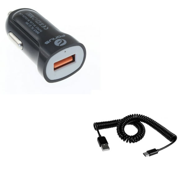 USB Cable   Car Charger for Motorola One 5G Ace Phone - Coiled Type-C Charger Cord and 18W Fast USB Port Power Adapter Combo for Motorola One 5G Ace (2021)