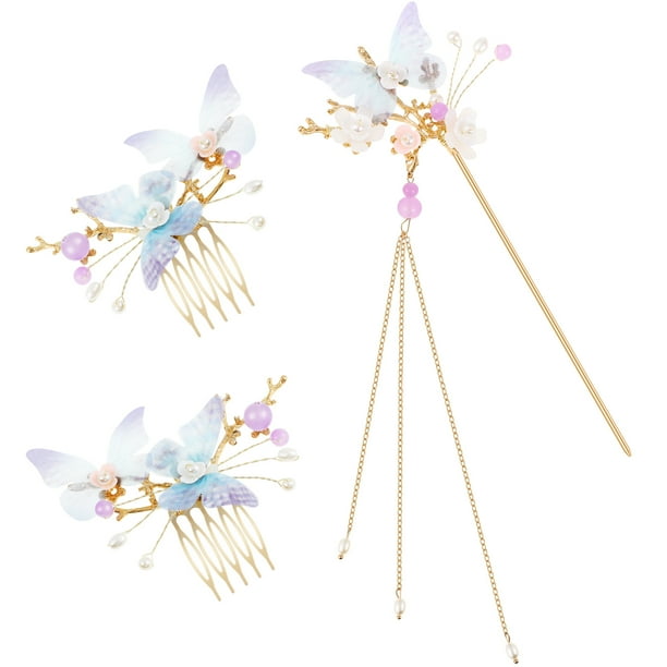 3 horquillas vintage con diseño de mariposas para el pelo, accesorios para el pelo para mujer.